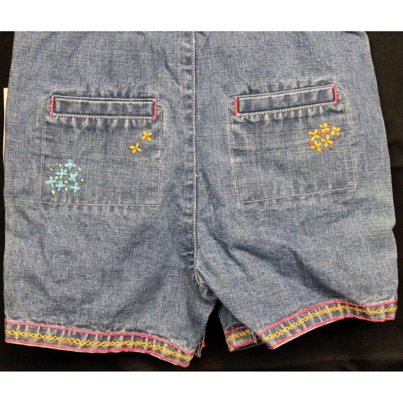 NEW 2001 Gap Kids Denim Overalls Girls sz XL Embroidered Flowers Floral Contrast - Picture 5 of 8